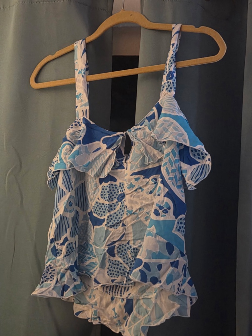 Blue Floral Ruffle Camisole Top for Women